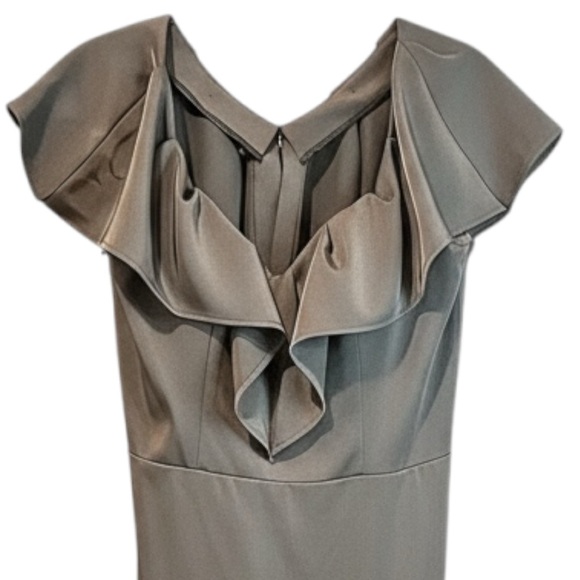 Alyce Paris Flounced Neck Charcoal Grey Midi Dress Size 10 - Picture 3 of 5